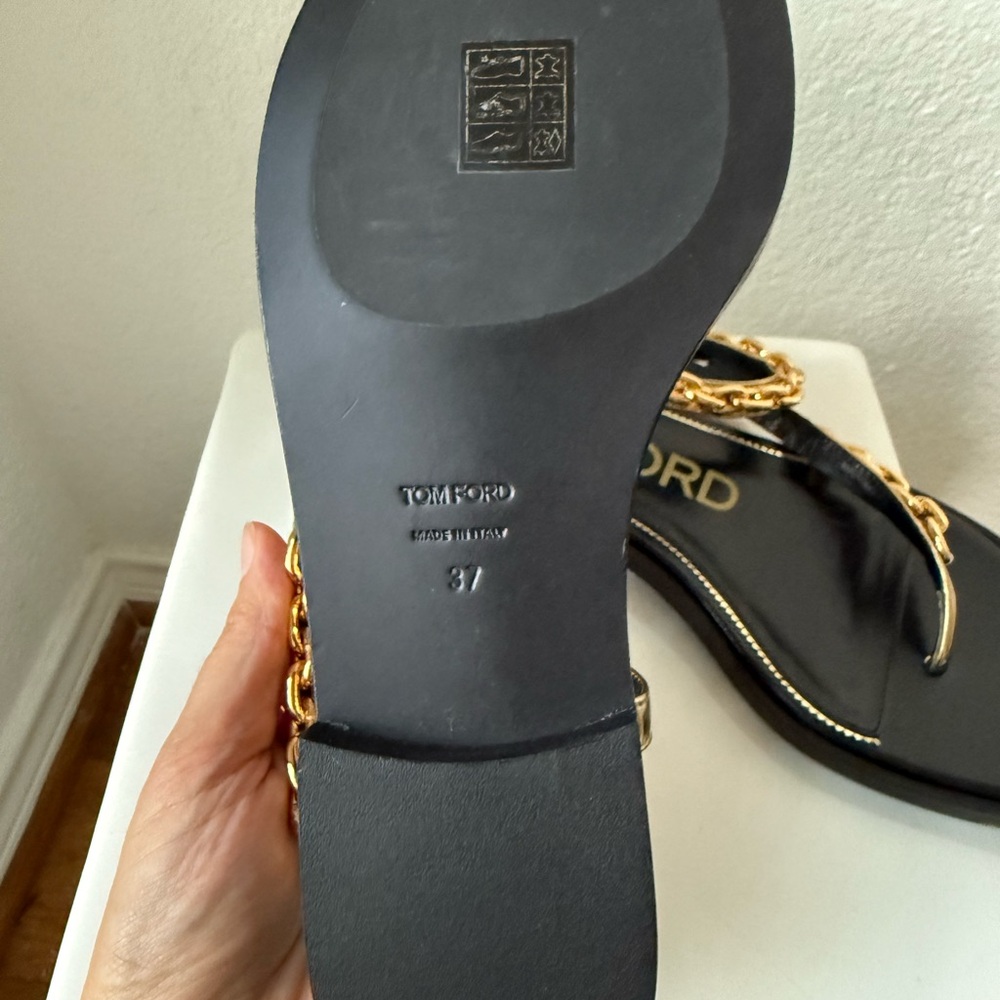 Tom Ford MIRROR LEATHER CURVE CHAIN THONG SANDAL Size 37 - Picture 7 of 14